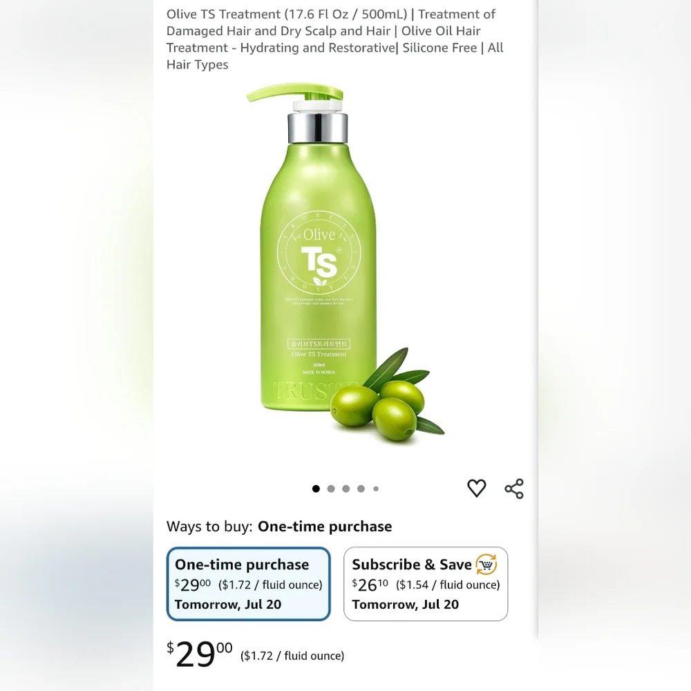Olive TS Treatment Repair Dry Damaged Hair Pump Bottle Treatment Hair